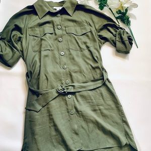 TOPSHOP Belted tunic dress olive green